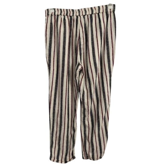 Love Tree Linen Blend Casual Flowy Striped White/Burgundy Cropped Pants L - Picture 2 of 9